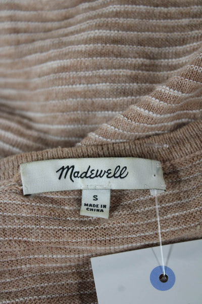 Madewell Women Beige Striped Cotton V-Neck Long Sleeve Cardigan Sweater Size S