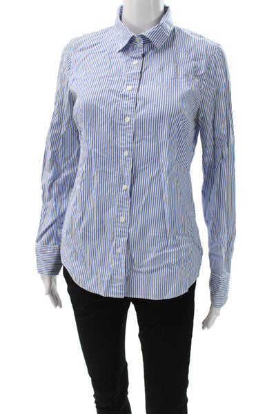 J Crew Womens Striped Collared Basic Button-Up Blue Long Sleeve Size S