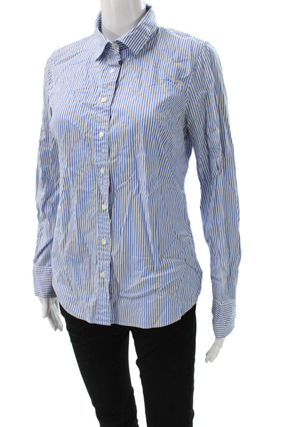 J Crew Womens Striped Collared Basic Button-Up Blue Long Sleeve Size S