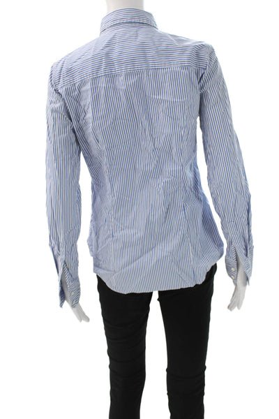J Crew Womens Striped Collared Basic Button-Up Blue Long Sleeve Size S