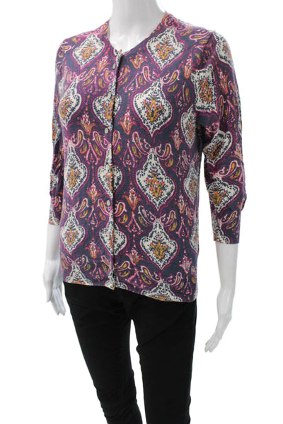 J Crew Womens Multicolor Paisley V-Neck Cotton Cardigan 3/4 Sleeve Size M
