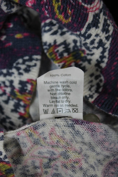 J Crew Womens Multicolor Paisley V-Neck Cotton Cardigan 3/4 Sleeve Size M