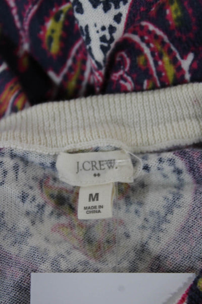 J Crew Womens Multicolor Paisley V-Neck Cotton Cardigan 3/4 Sleeve Size M