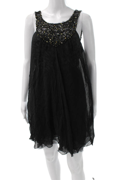 BCBGMAXAZRIA Women Shift Dress Black Silk Animal Print Sleeveless Size 4