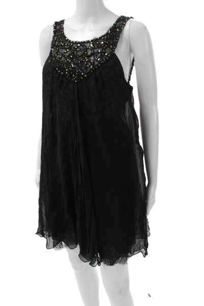 BCBGMAXAZRIA Women Shift Dress Black Silk Animal Print Sleeveless Size 4