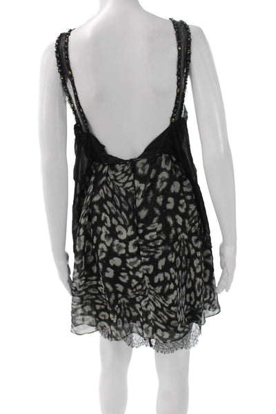 BCBGMAXAZRIA Women Shift Dress Black Silk Animal Print Sleeveless Size 4