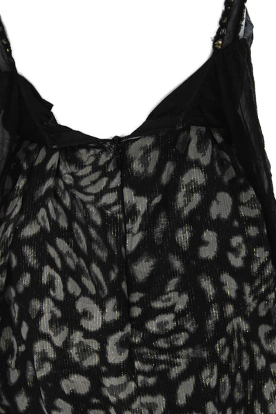 BCBGMAXAZRIA Women Shift Dress Black Silk Animal Print Sleeveless Size 4