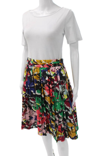 J Crew Women Pleated Multicolor Silk Geometric Skirt Zip Size 4