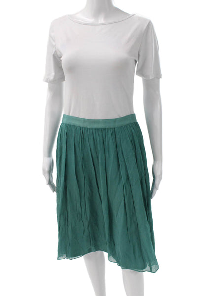 J Crew Women Green Pleated Skirt Knee Length Size 8
