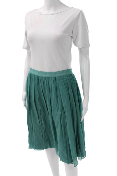 J Crew Women Green Pleated Skirt Knee Length Size 8