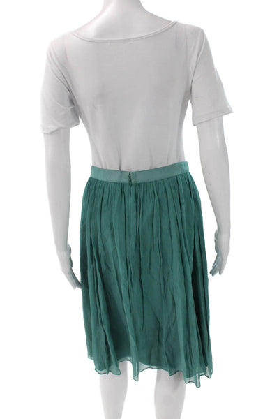 J Crew Women Green Pleated Skirt Knee Length Size 8