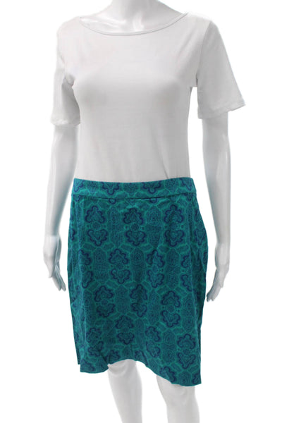 J Crew Women Straight Pencil Skirt Blue 98% Cotton Zip Knee Length Size 8