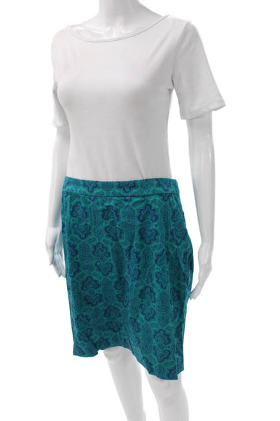 J Crew Women Straight Pencil Skirt Blue 98% Cotton Zip Knee Length Size 8