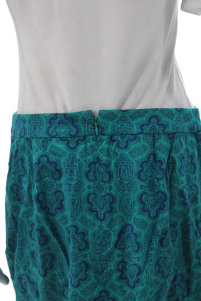J Crew Women Straight Pencil Skirt Blue 98% Cotton Zip Knee Length Size 8