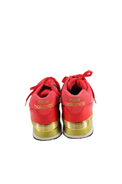 New Balance Women's Leather Round Toe Rubber Sole Trainer Sneakers Red Size 7.5