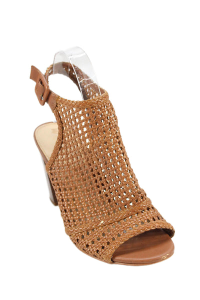 Sam Edelman Women's Open Toe Braided Block Heel Slingback Sandals Brown Size 7.5