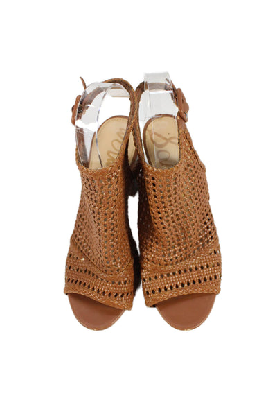 Sam Edelman Women's Open Toe Braided Block Heel Slingback Sandals Brown Size 7.5