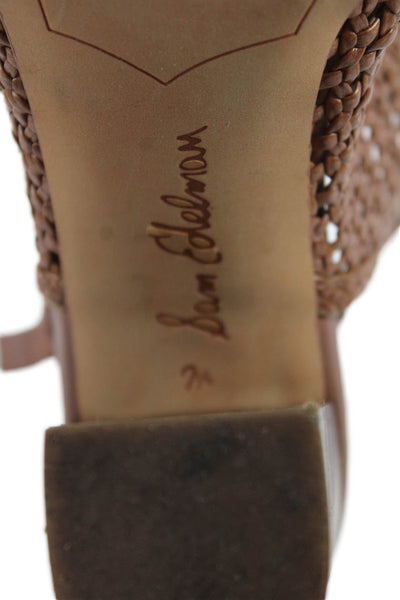 Sam Edelman Women's Open Toe Braided Block Heel Slingback Sandals Brown Size 7.5