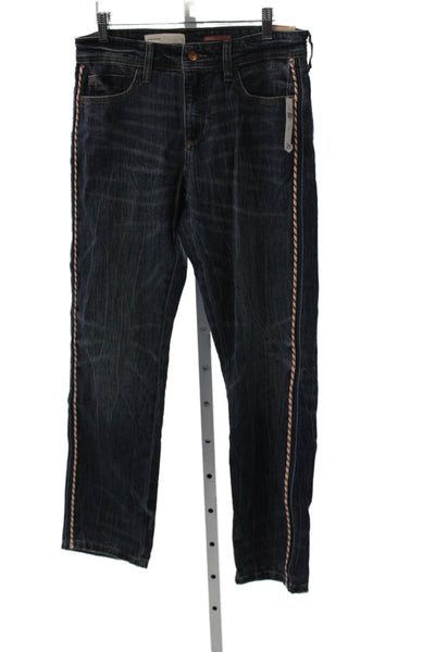 Anthropologie Womens Straight Jeans Blue Cotton Mid Rise Button Fly Size 28