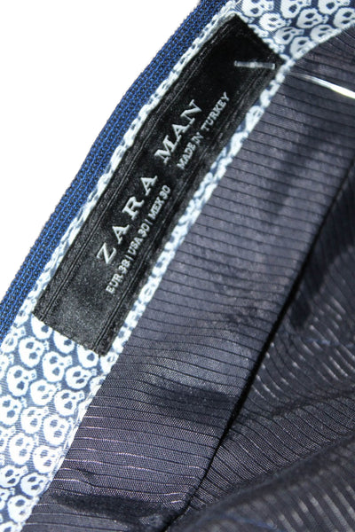 Zara Man Mens Dress Pants Blue Polyester Button Skull Size 30