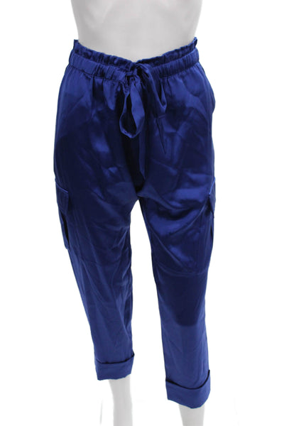 Cami NYC Womens Cargo Silk Pants Blue Drawstring Solid Spring Size S