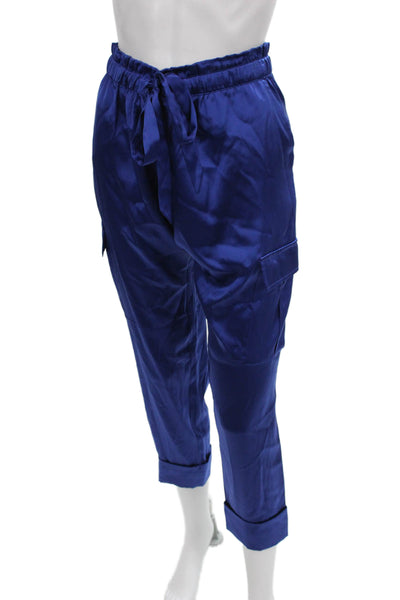 Cami NYC Womens Cargo Silk Pants Blue Drawstring Solid Spring Size S