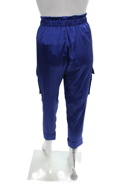Cami NYC Womens Cargo Silk Pants Blue Drawstring Solid Spring Size S