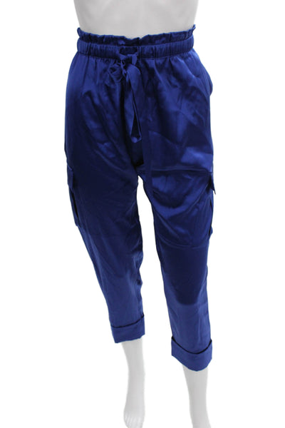 Cami NYC Women Cargo Silk Blend Drawstring Pants Blue Size 2XS
