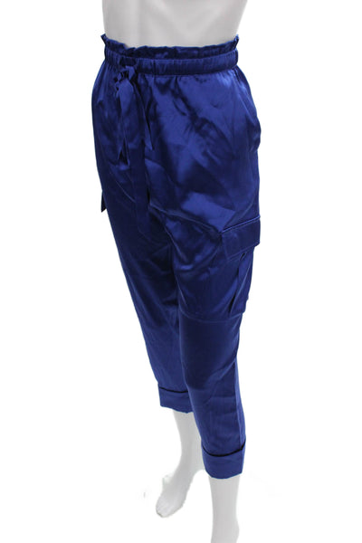 Cami NYC Women Cargo Silk Blend Drawstring Pants Blue Size 2XS