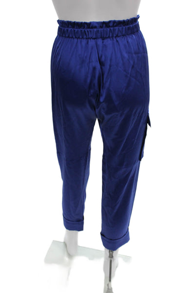 Cami NYC Women Cargo Silk Blend Drawstring Pants Blue Size 2XS