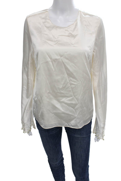 Cami NYC Women Silk Ivory Button Round Neck Long Sleeve Blouse Size S Petite