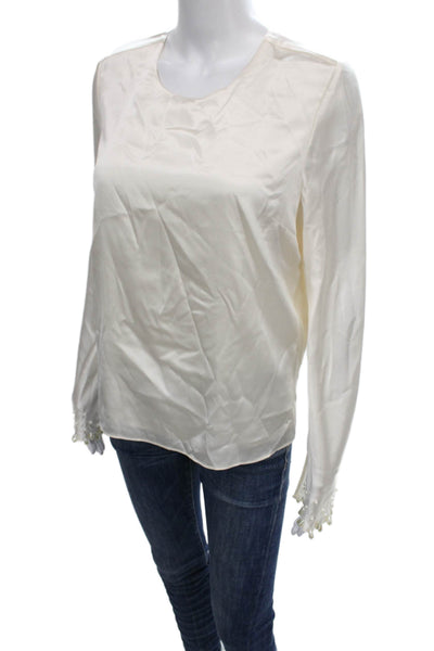 Cami NYC Women Silk Ivory Button Round Neck Long Sleeve Blouse Size S Petite