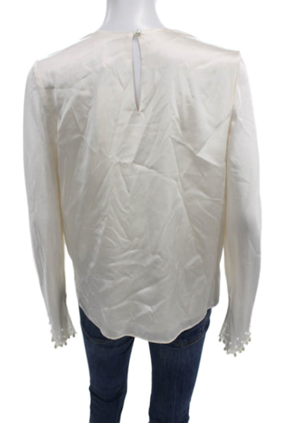 Cami NYC Women Silk Ivory Button Round Neck Long Sleeve Blouse Size S Petite