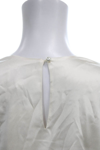 Cami NYC Women Silk Ivory Button Round Neck Long Sleeve Blouse Size S Petite