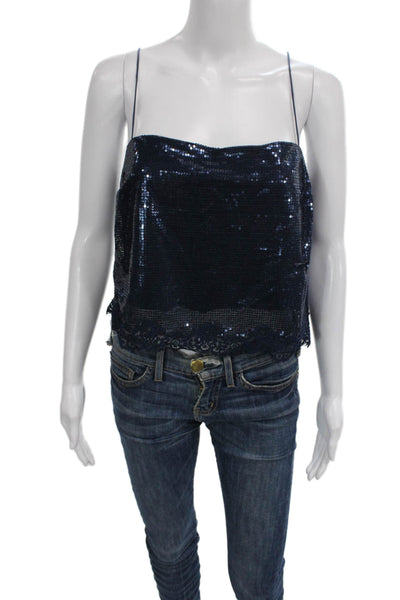 Cami NYC Women Camisole Sleeveless Square Neck Blue Zip Polyester Size S
