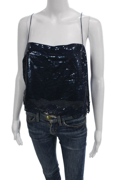 Cami NYC Women Camisole Sleeveless Square Neck Blue Zip Polyester Size S