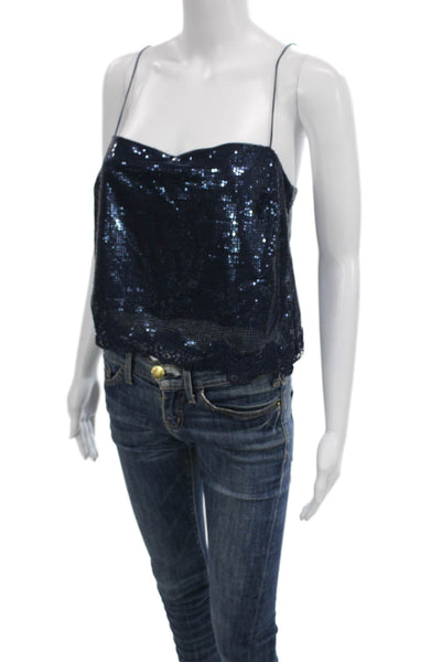 Cami NYC Womens Camisole Blue Square Neck Polyester Zip Sleeveless Size XS