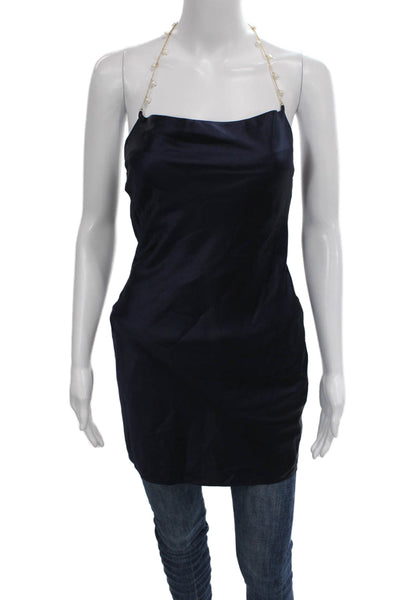 Cami NYC Women Blue Silk Halter Sleeveless Camisole Hook & Eye Size 2XS