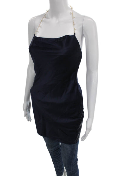 Cami NYC Women Blue Silk Halter Sleeveless Camisole Hook & Eye Size 2XS