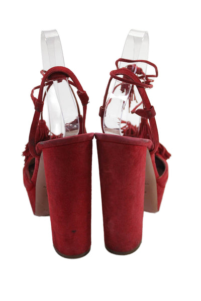 Aquazzura Womens Suede Tasseled Platform Heels Red Size 8