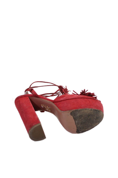Aquazzura Womens Suede Tasseled Platform Heels Red Size 8