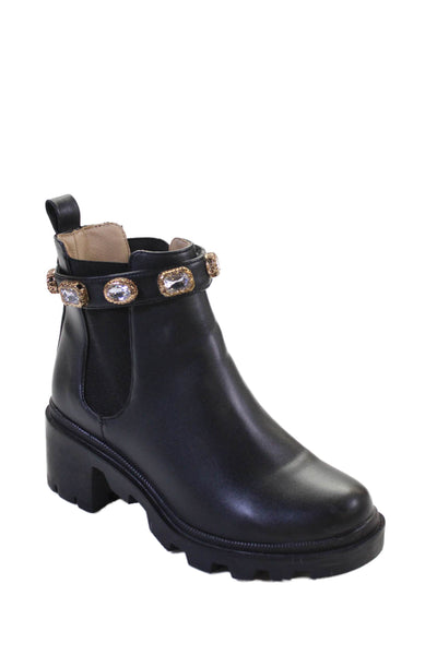 Steve Madden Womens Chunky Rhinestoned Detail Boots Black Size 7.5