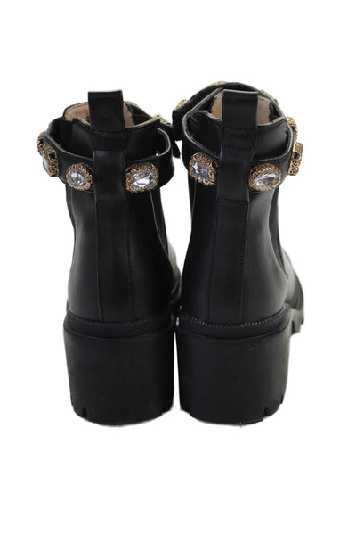 Steve Madden Womens Chunky Rhinestoned Detail Boots Black Size 7.5