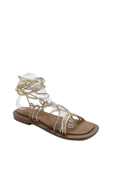 Seychelles Womens Strappy Calf Tie Metallic Sandals Gold Size 8.5