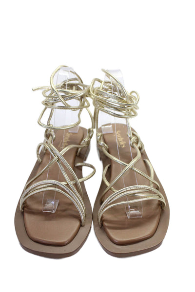 Seychelles Womens Strappy Calf Tie Metallic Sandals Gold Size 8.5