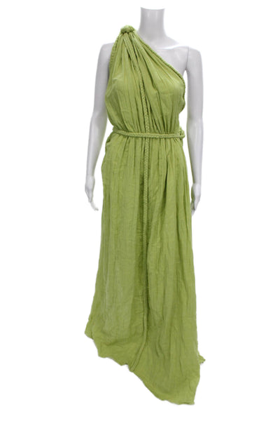 Chic Le Frique Womens Maxi Dress Green One Shoulder Rayon Tie Size 2XS