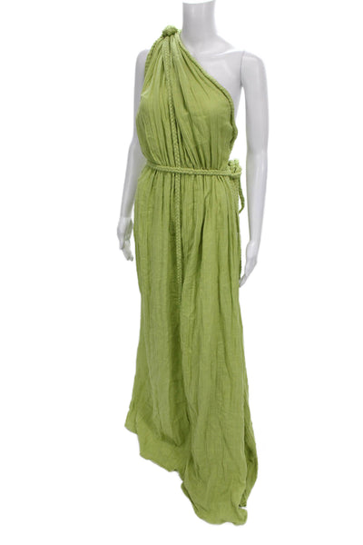 Chic Le Frique Womens Maxi Dress Green One Shoulder Rayon Tie Size 2XS