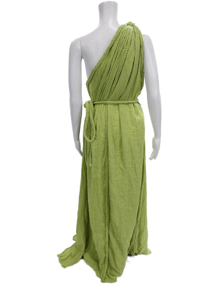 Chic Le Frique Womens Maxi Dress Green One Shoulder Rayon Tie Size 2XS