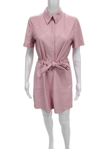 Nanushka Womens Shirt Dress Pink Collared Button Short Sleeve Polyester Size S