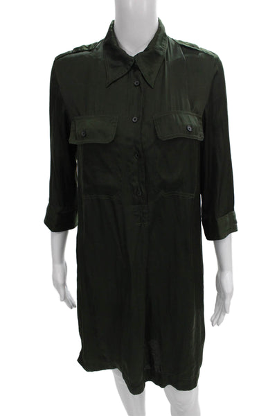 Zadig & Voltaire Women Shirt Dress Green 3/4 Sleeve Collared Short Size S